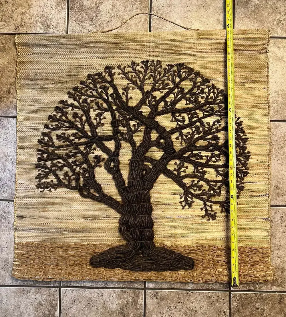 Vintage Tree of Life Jute Wall Hanging Fiber Art 36” Boho MCM